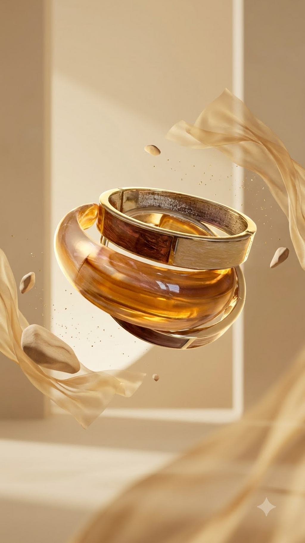 CARAMEL MUSE TRIO – The Resin & Enamel Gold Bangle Set (3 Pc)