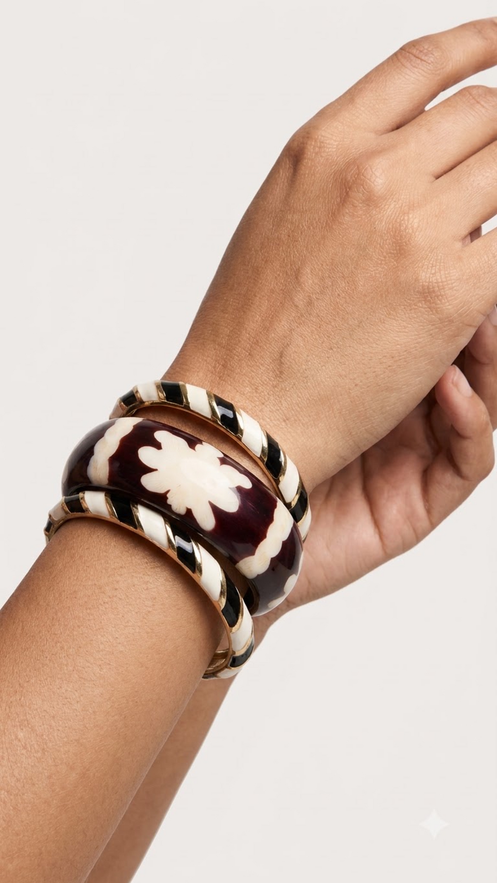MONO BLOOM TRIO – Black & Cream Enamel With Floral Resin Stack