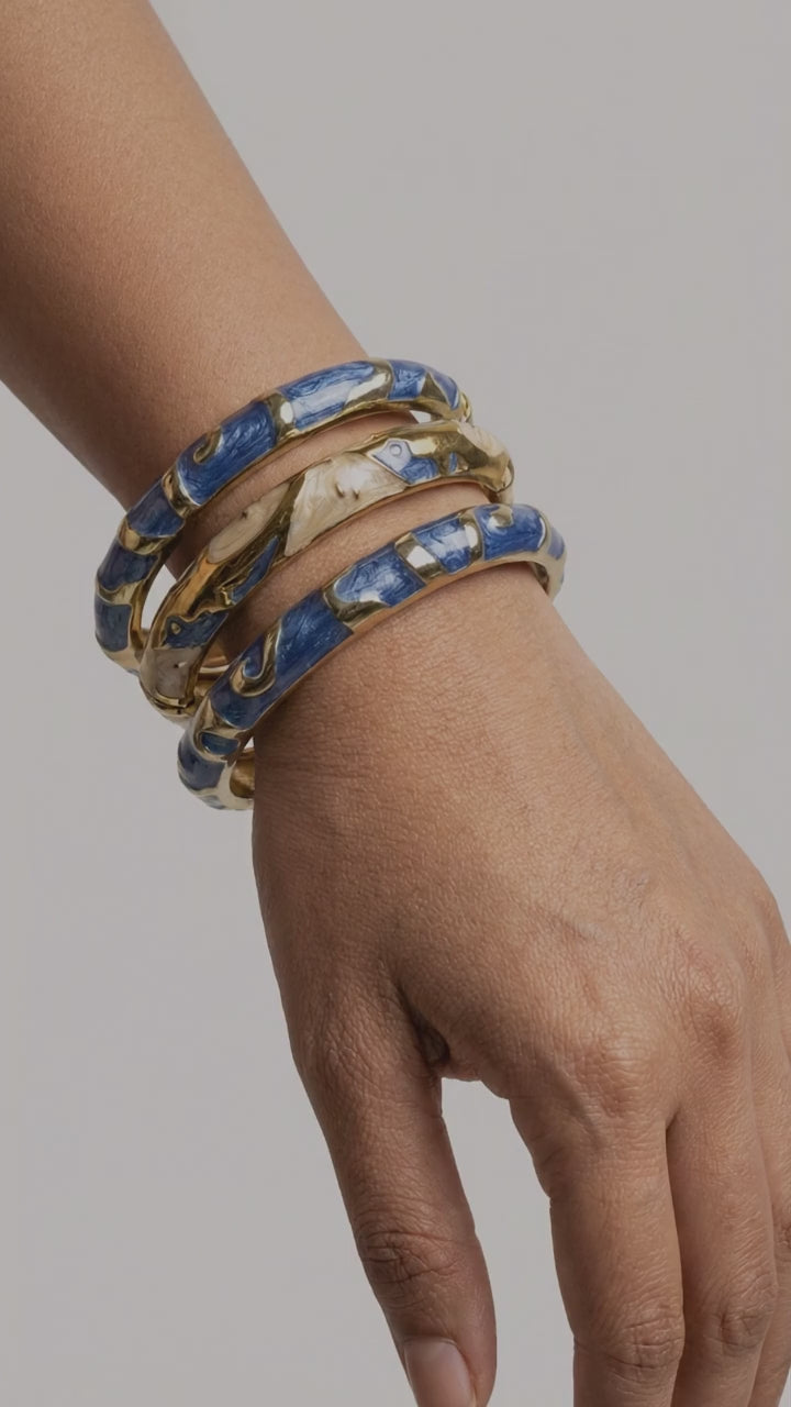 AZURA TIDE TRIO – The Deep Blue Enamel Statement Bangle Set (3 Pc)